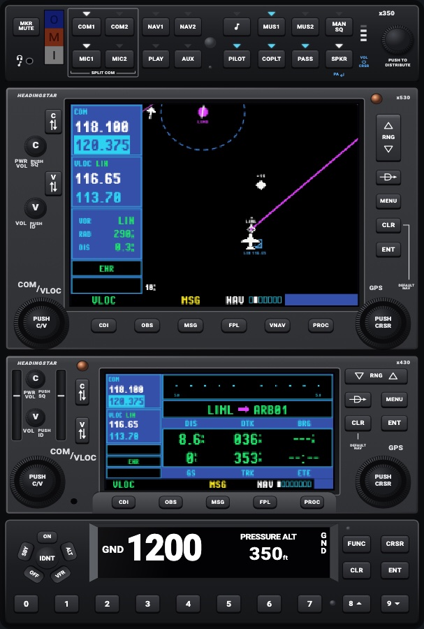 GNS IFR stack (audio, 530, 430, transponder)