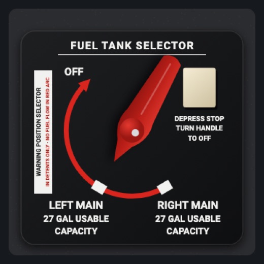 Fuel selector L / R / OFF: Beechcraft Bonanza