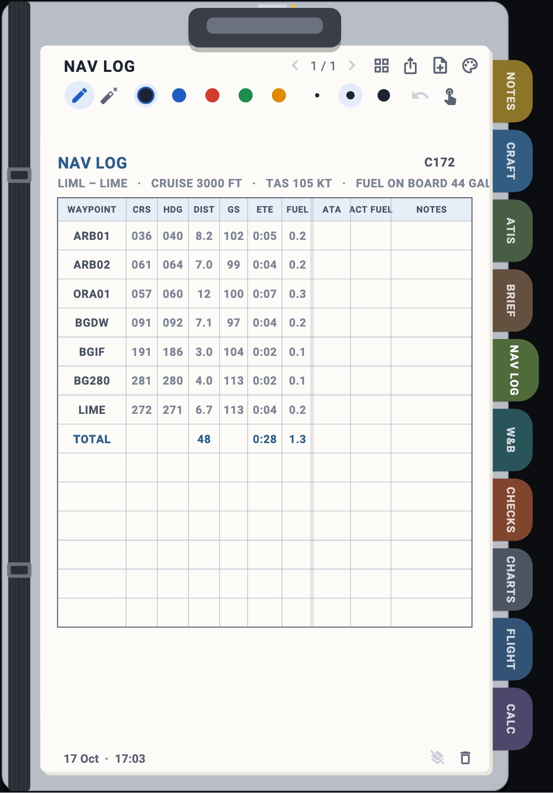 The nav log page
